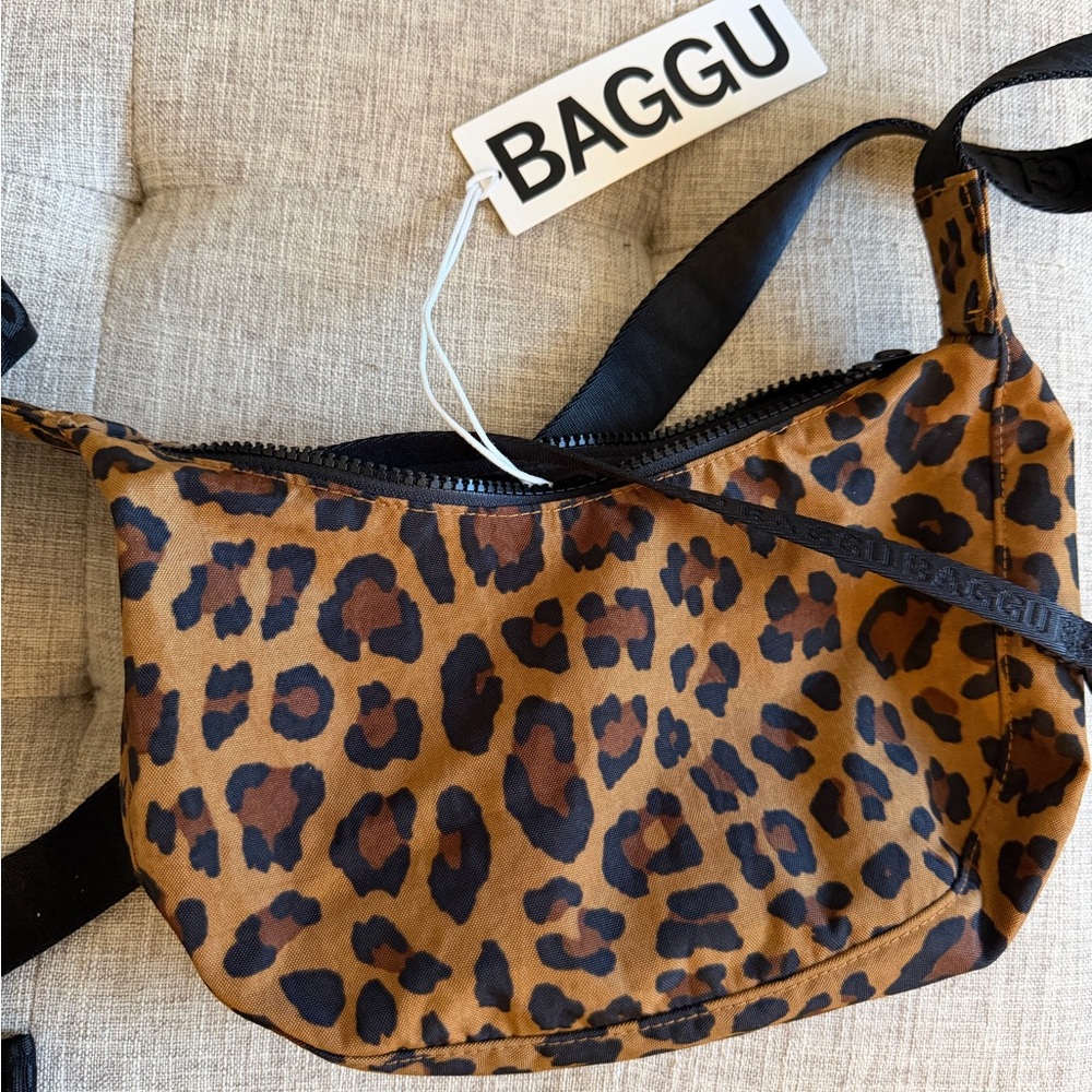 Baggu Leopard Print Small Cresent Crossbody Bag